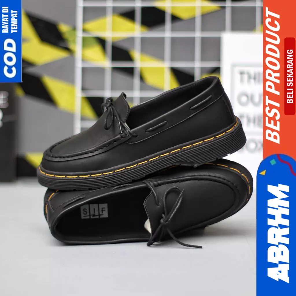 ABRHM Sepatu Loafers Docmart Hitam Formal Pantofel Pria