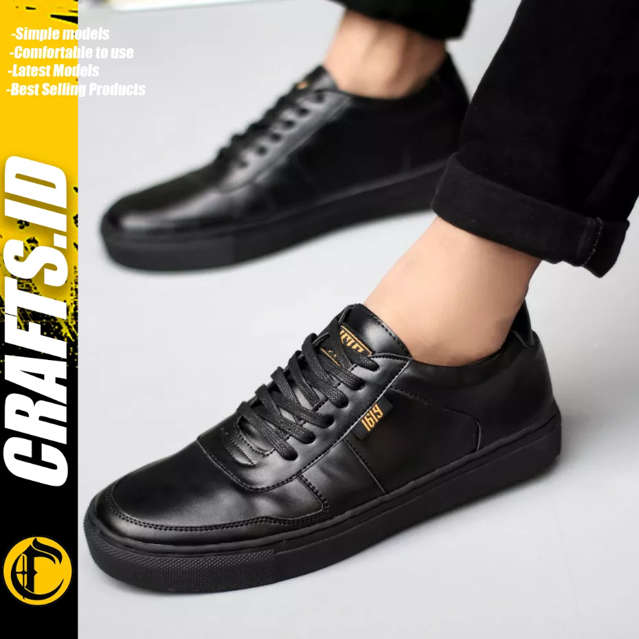 CRAFTS - Sepatu Formal Casual Sneakers Tali Hitam Kulit Pu Pria