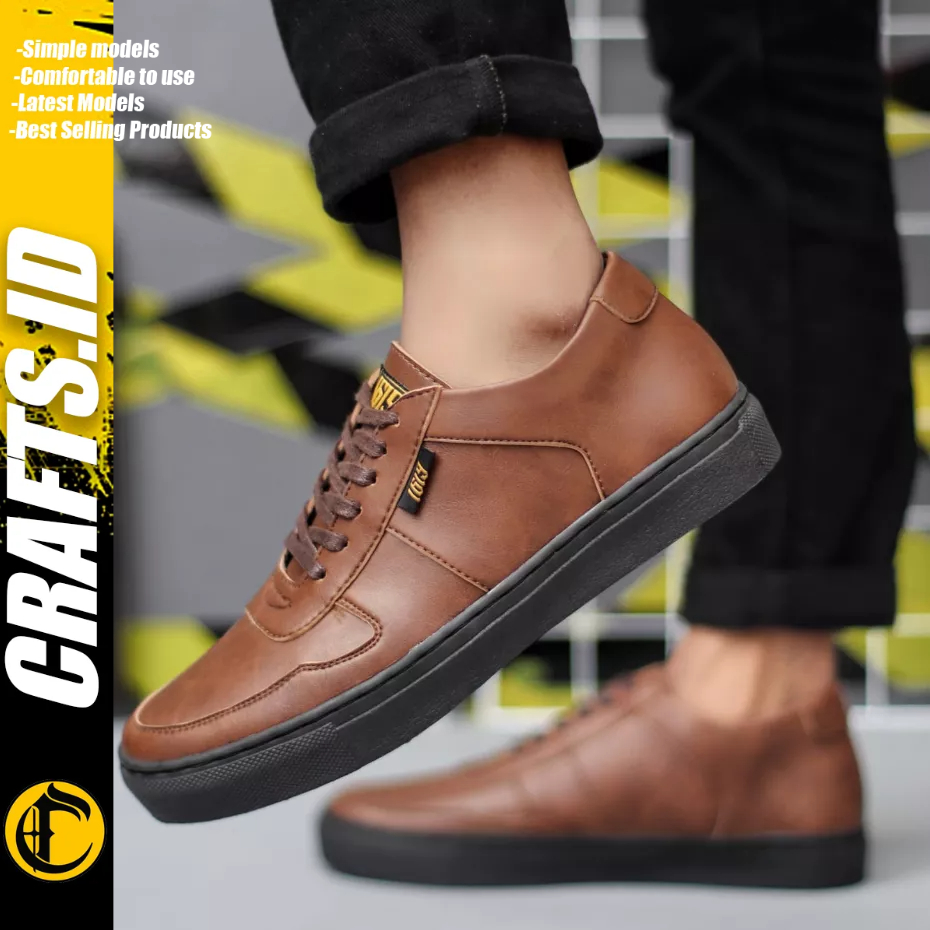 CRAFTS - Sepatu Formal Casual Sneakers Tali Hitam Kulit Pu Pria