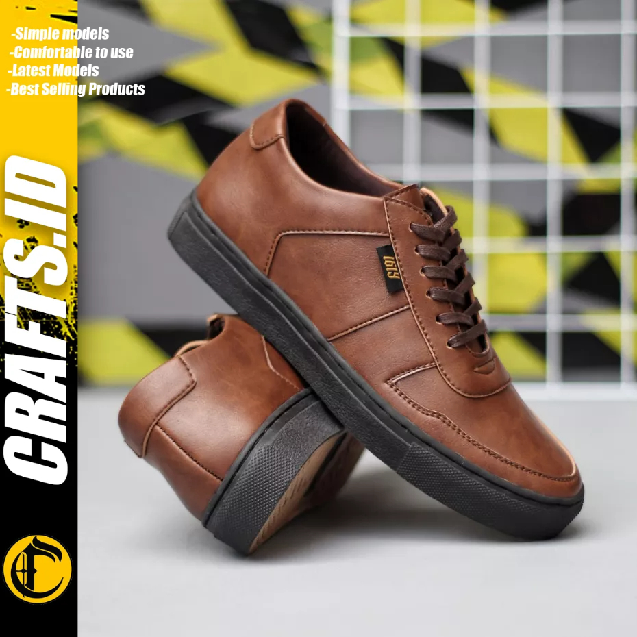 CRAFTS - Sepatu Formal Casual Sneakers Tali Hitam Kulit Pu Pria