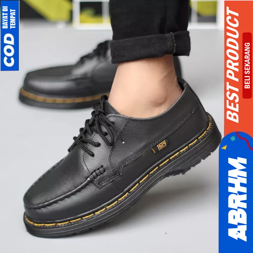 ABRHM Formal Pantofel Kulit Docmart Low Boots Kerja Hitam Pria