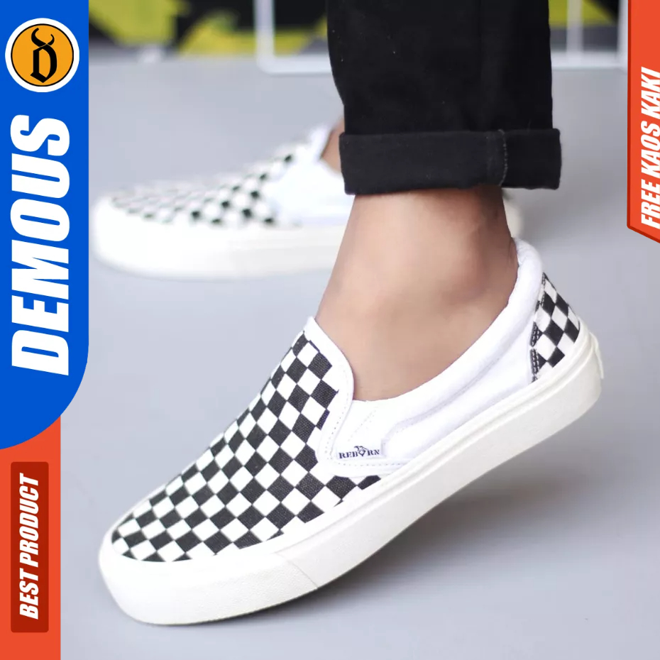 DEMOUS BRANZ - Sepatiu Casual Sneaker Slip-on Hitam Sekolah Pria