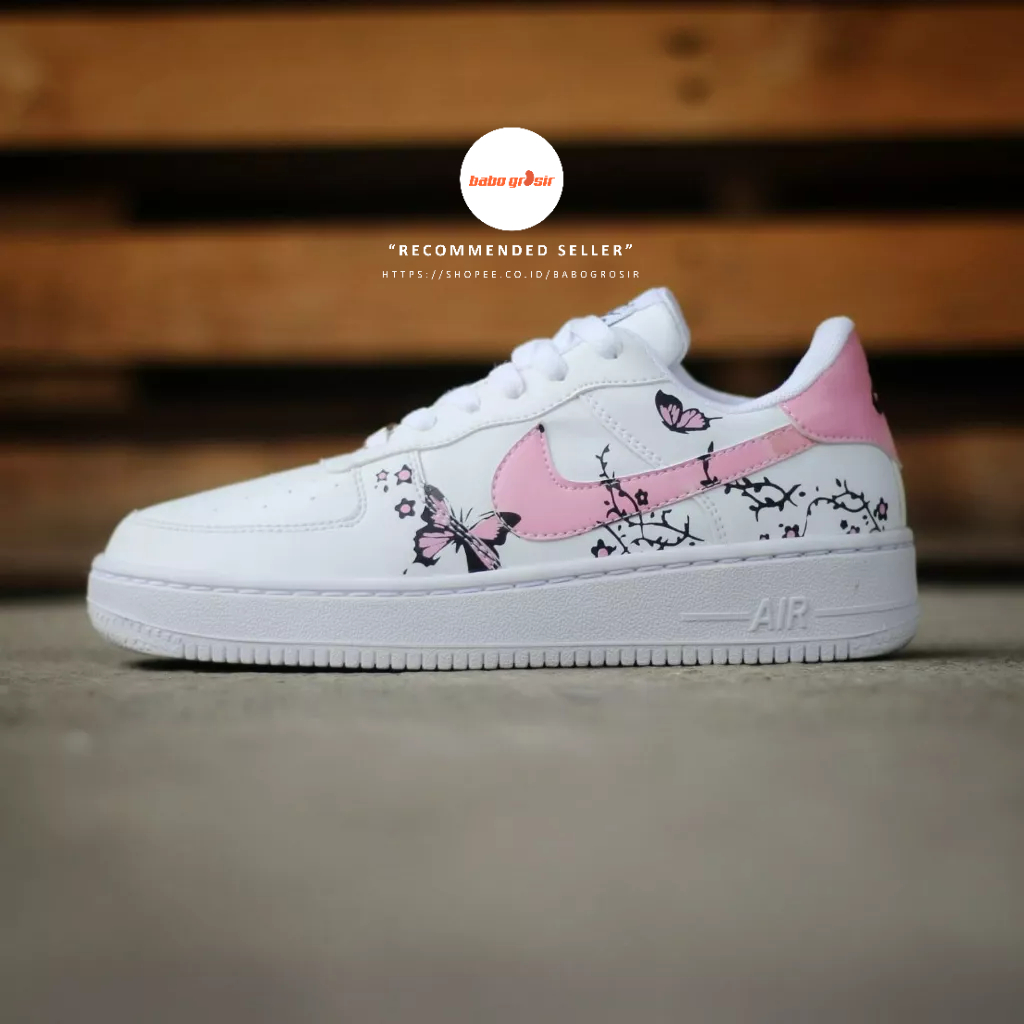 PROMO Sepatu Sneakers Wanita Nike Air Force 1 Low White Peach Butterfly PREMIUM QUALITY dengan Harga Termurah