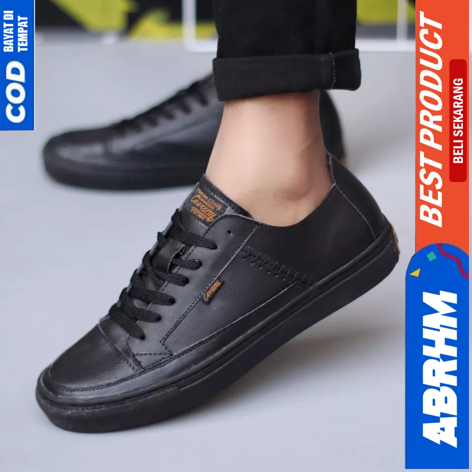 ABRHM Sepatu Formal Casual Kulit Asli Hitam Kerja Pria