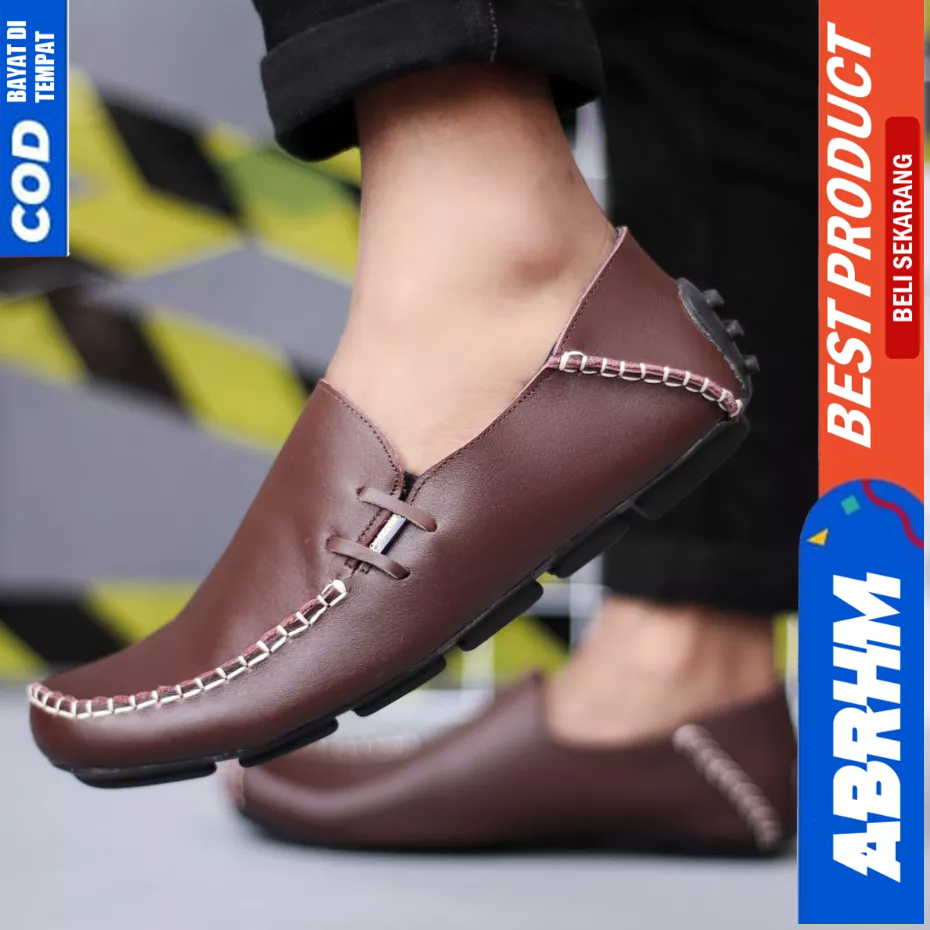 ABRHM Sepatu Casual Formal Kulit Asli Hitam Kerja Pria