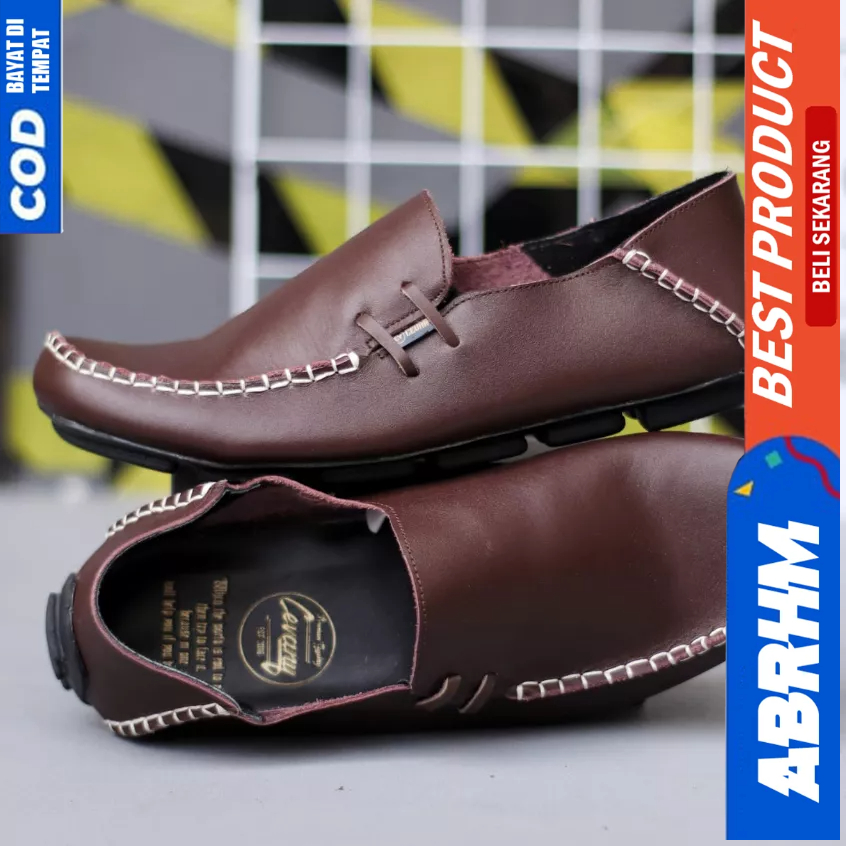 ABRHM Sepatu Casual Formal Kulit Asli Hitam Kerja Pria