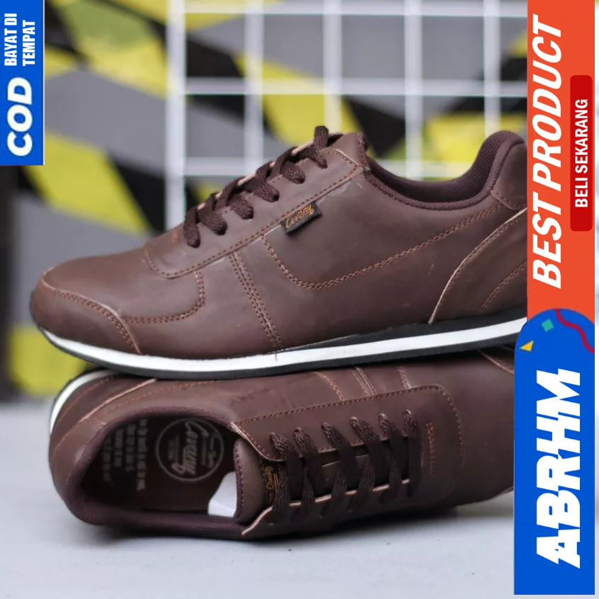 ABRHM Sepatu Casual Sneakers Hitam Kulit Asli Kerja Pria