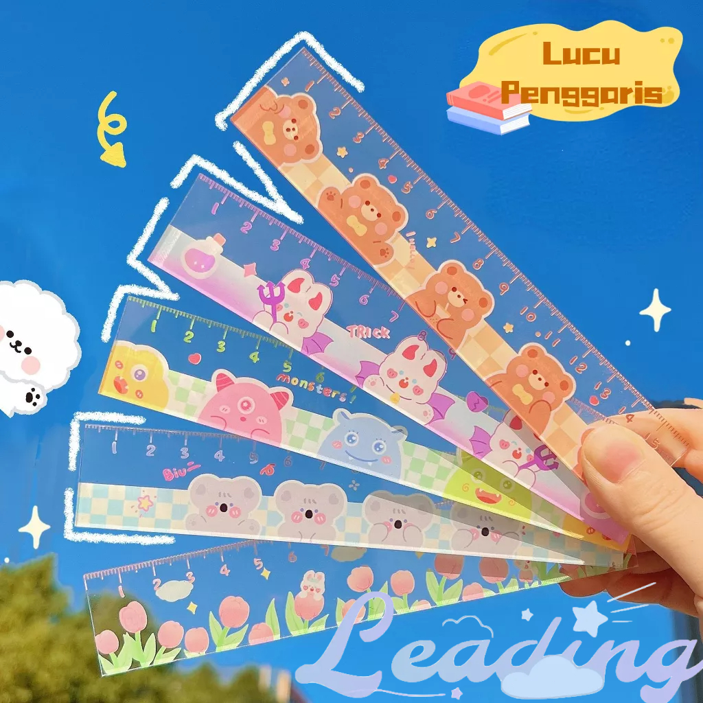 

16CM Penggaris Aesthetic Kartun Lucu Beruang Ruler Pembatas Buku Protable Alat tulis-Le