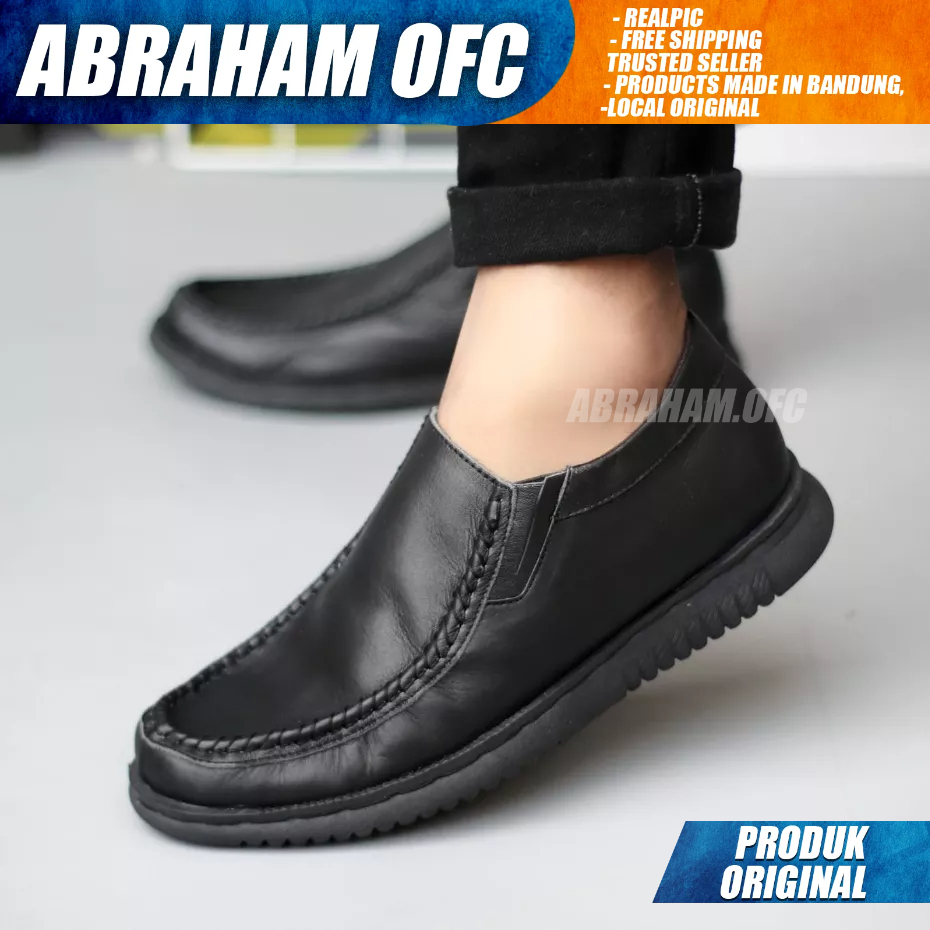 ABRAHAM Sepatu Formal Casual Kulit Full Hitam Kerja Pria