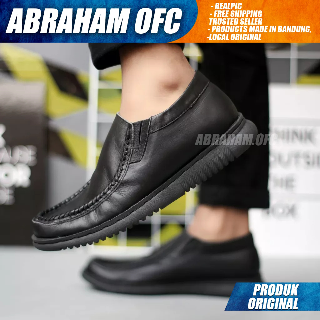 ABRAHAM Sepatu Formal Casual Kulit Full Hitam Kerja Pria