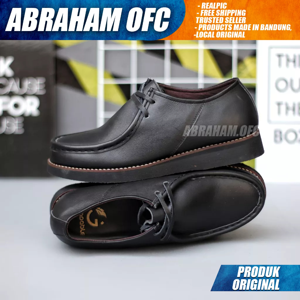 ABRAHAM Sepatu Formal Pantofel Casual Kulit Kerja Hitam Pria