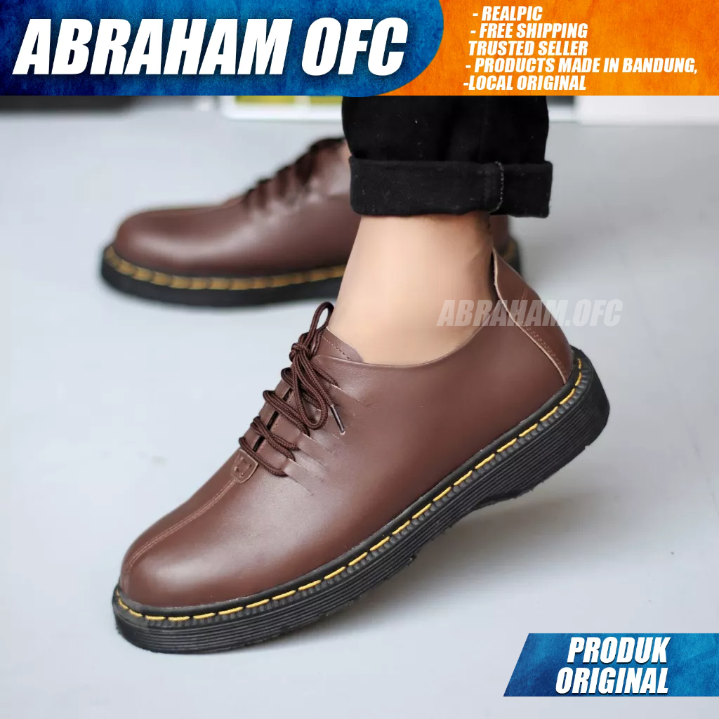 ABRAHAM Sepatu Pantofel Docmart Low Boot Formal Casual Kulit Hitam Kerja Pria