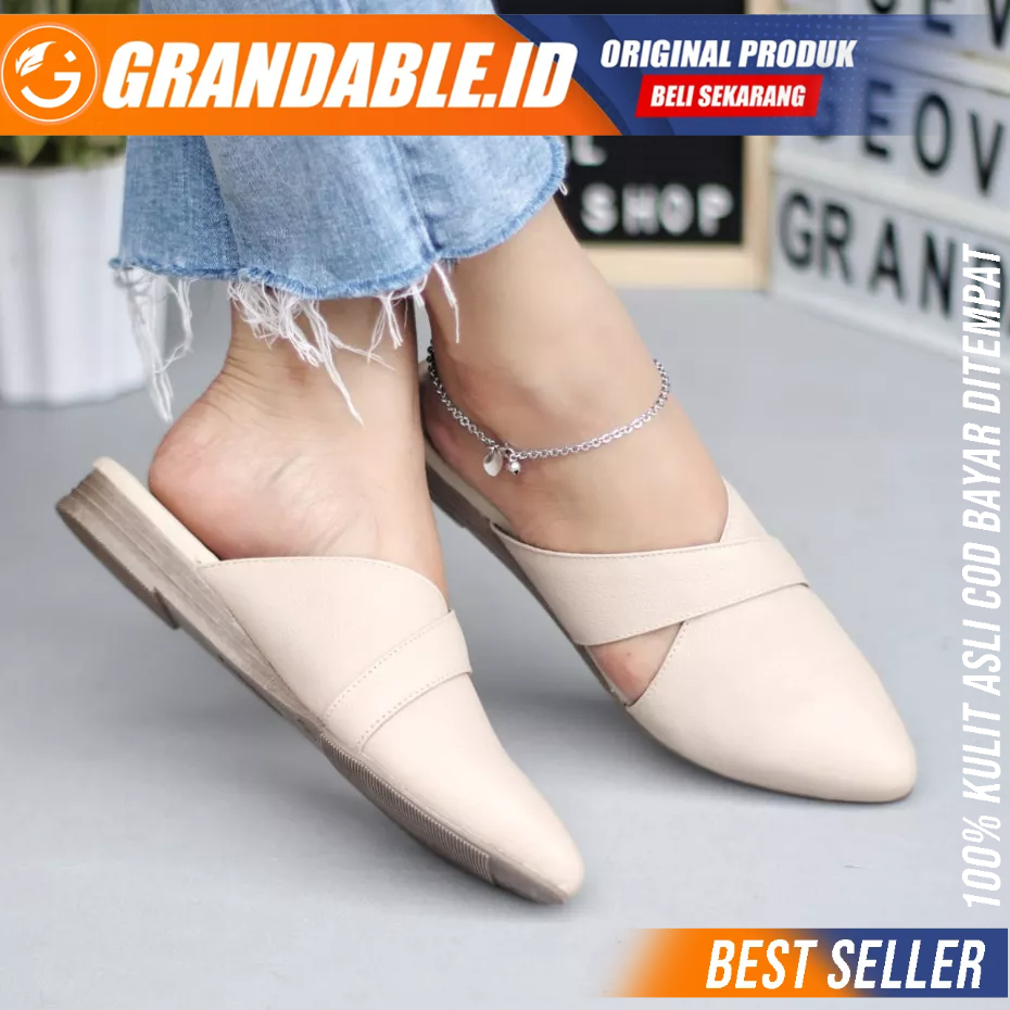 Sepatu Sandal Slop Formal Flatshoes Selop Cewek Kulit Asli Wanita ISSABEL