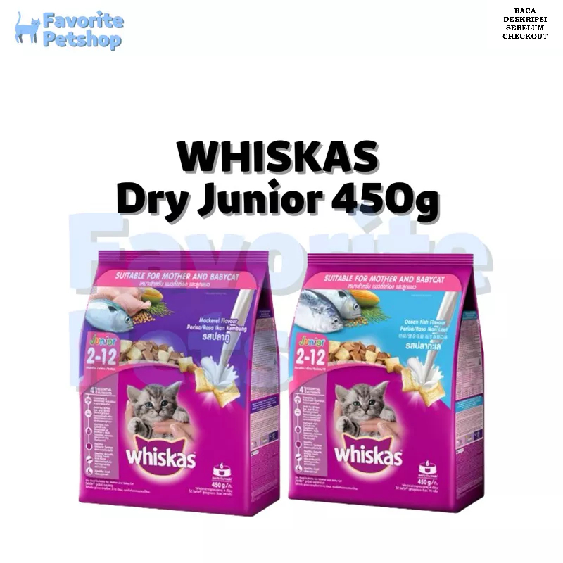 WHISKAS 450g Makanan Kucing Kering Junior / Kitten Dry Cat Food mackerel mackarel ocean fish mother 