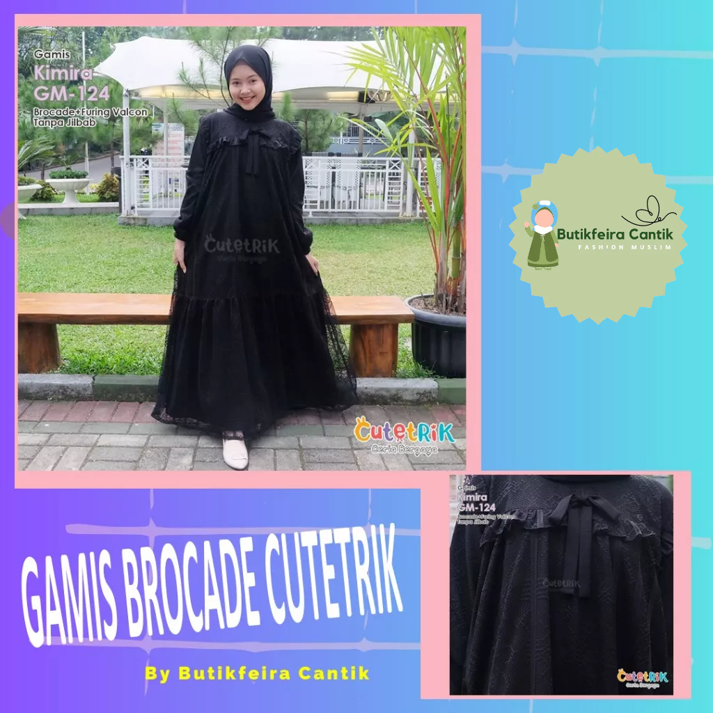 Baju korean style model Gamis Couple anak dan dewasa  cutetrik bahan brocade warna hitam - Kimira GM