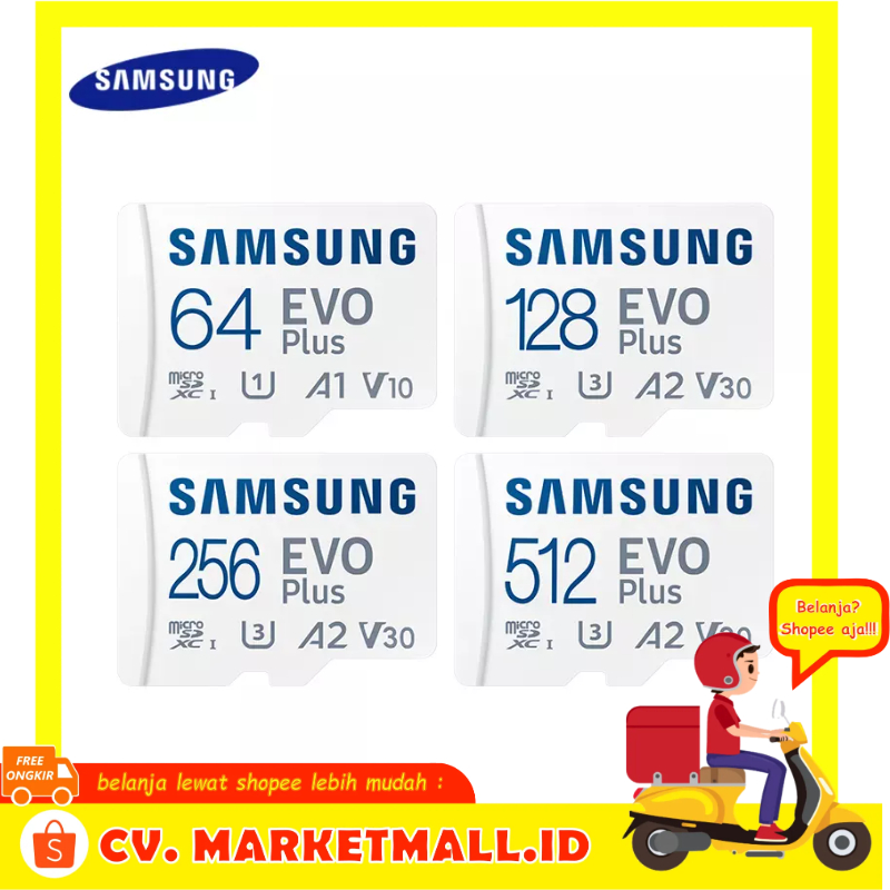 Samsung EVO Plus Micro TF Flash Kartu SD 128GB 256GB 512GB A2 U3 V30 Memori Hingga 130 m/s 64GB U1 C10 Untuk Ponsel with Adapter MicroSDXC - SSMC2GXX