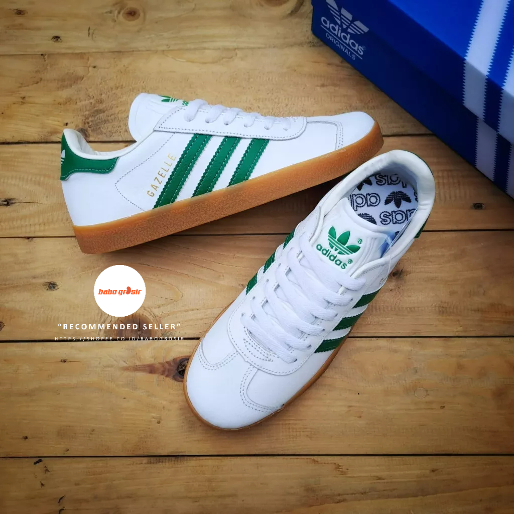 PROMO Sepatu Sneakers Adidas Gazelle White Blue Premium TOP Quality, Bahan Kulit ASLI, Harga Termurah