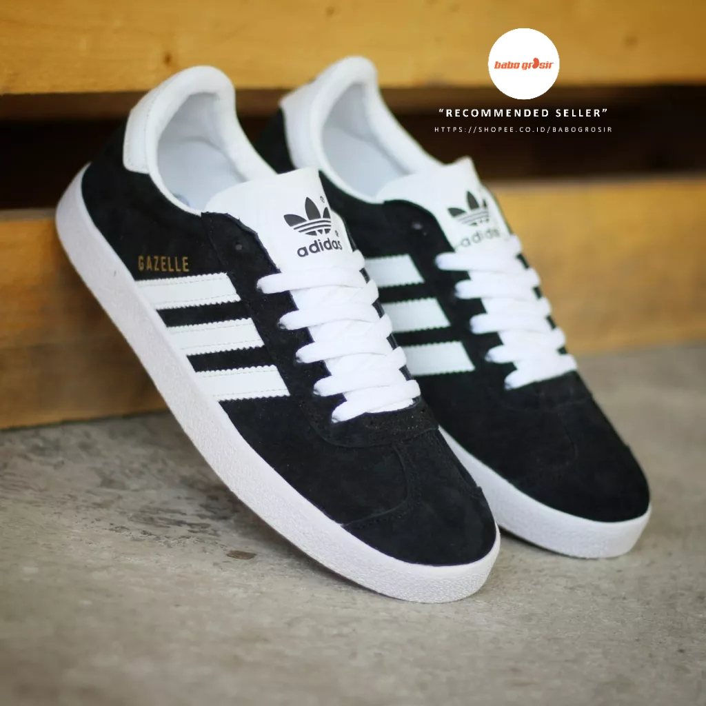 PROMO Sepatu Sneakers Murah | Adidas Gazelle Suede Leather Black White Premium TOP Quality, Bahan Kulit Suede, Harga Termurah