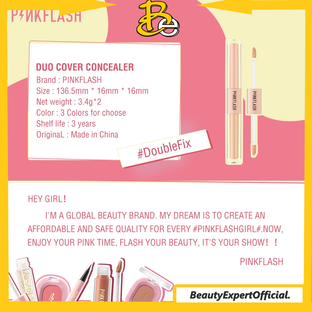 ⭐️ Beauty Expert ⭐️ PINKFLASH DoubleFix 2-in-1 Dual-Shade Concealer Full Coverage Brighten Matte Lightweight Conceal Dark Circles Scar Acne Skin