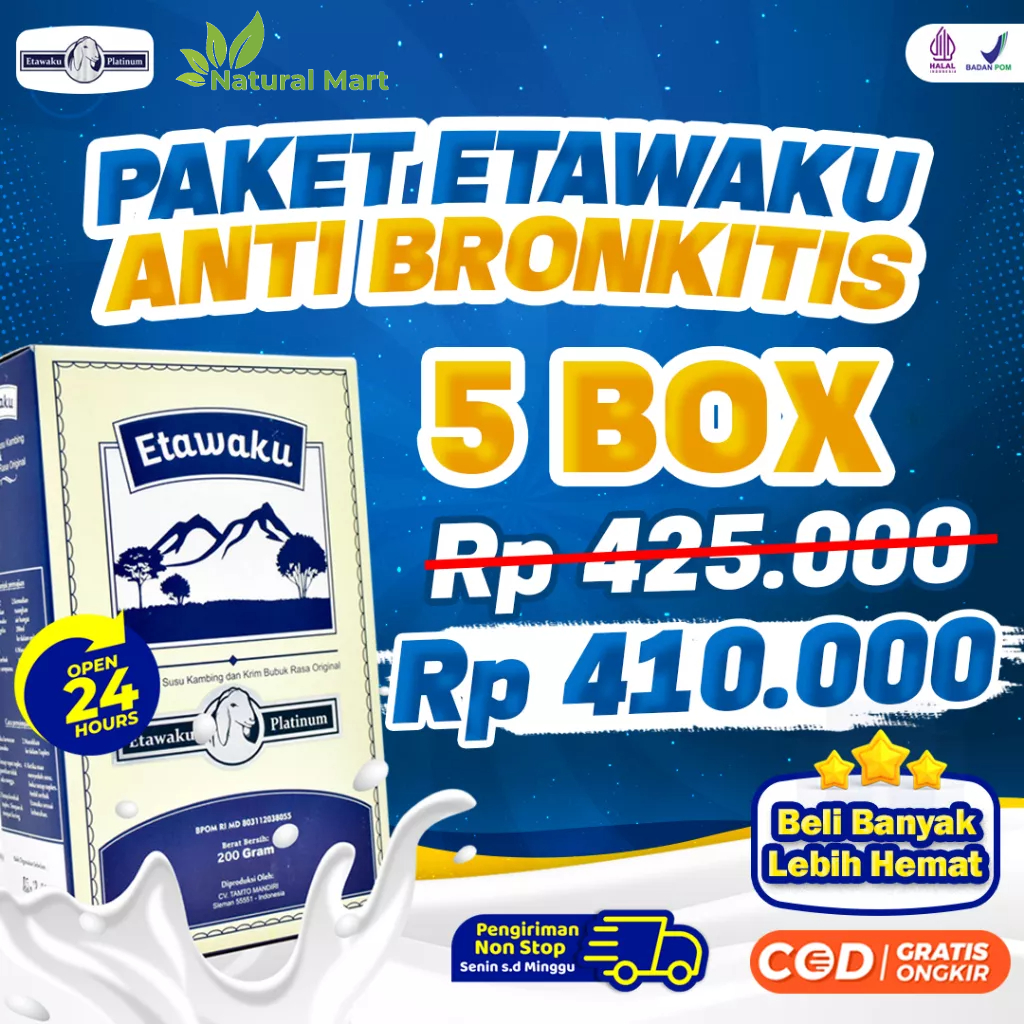 Etawaku Platinum Paket 5 Box - Susu Kambing Solusi Masalah Pernapasan Pernafasan Asma Bronkhitis Bronkitis Sesak Napas Bebas Pengawet Rendah Gula Tingkatkan Imunitas Daya Tahan Tubuh Cegah Asi Booster Isi 200gr