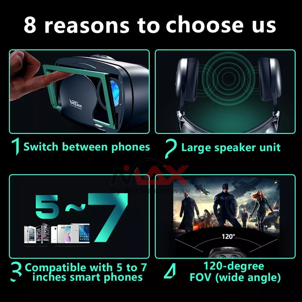 VRGPRO Kacamata Virtual Reality 3D VR plus Headphone kualitas HIFI untuk video 3D game 3D Metaverse Google VR kompatible untuk android dan iphone volume layar HP 5, 6 dan 7 inch Virtual Reality VR Glasses 3D Google Cardboard Box Headset Helmet