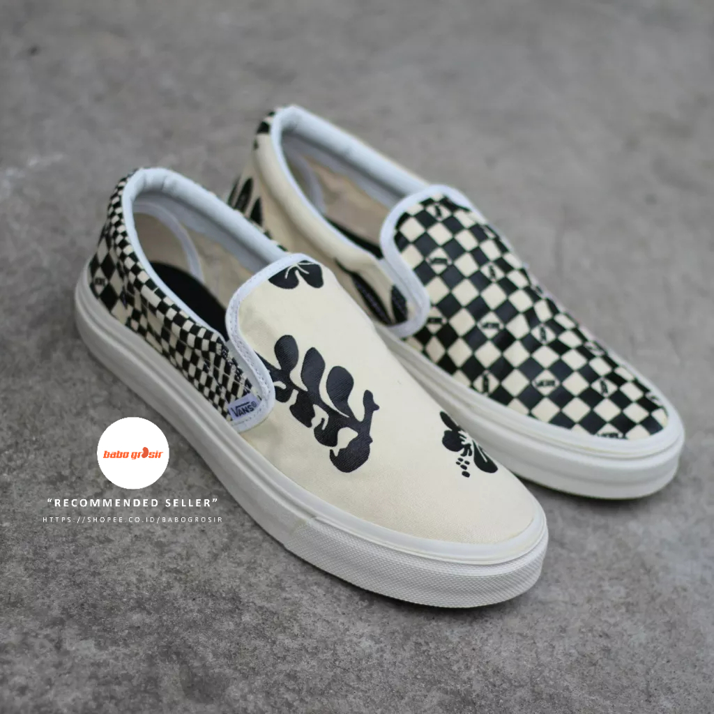 PROMO Sepatu Slip On Pria Wanita | Vans Slip On OG Mono X Porter Yoshida Checkerboard Cream Black Premium Quality Include Box, Upper Kanvas, Waffle DT Anti Slip, Tag Made in China, Harga Termurah