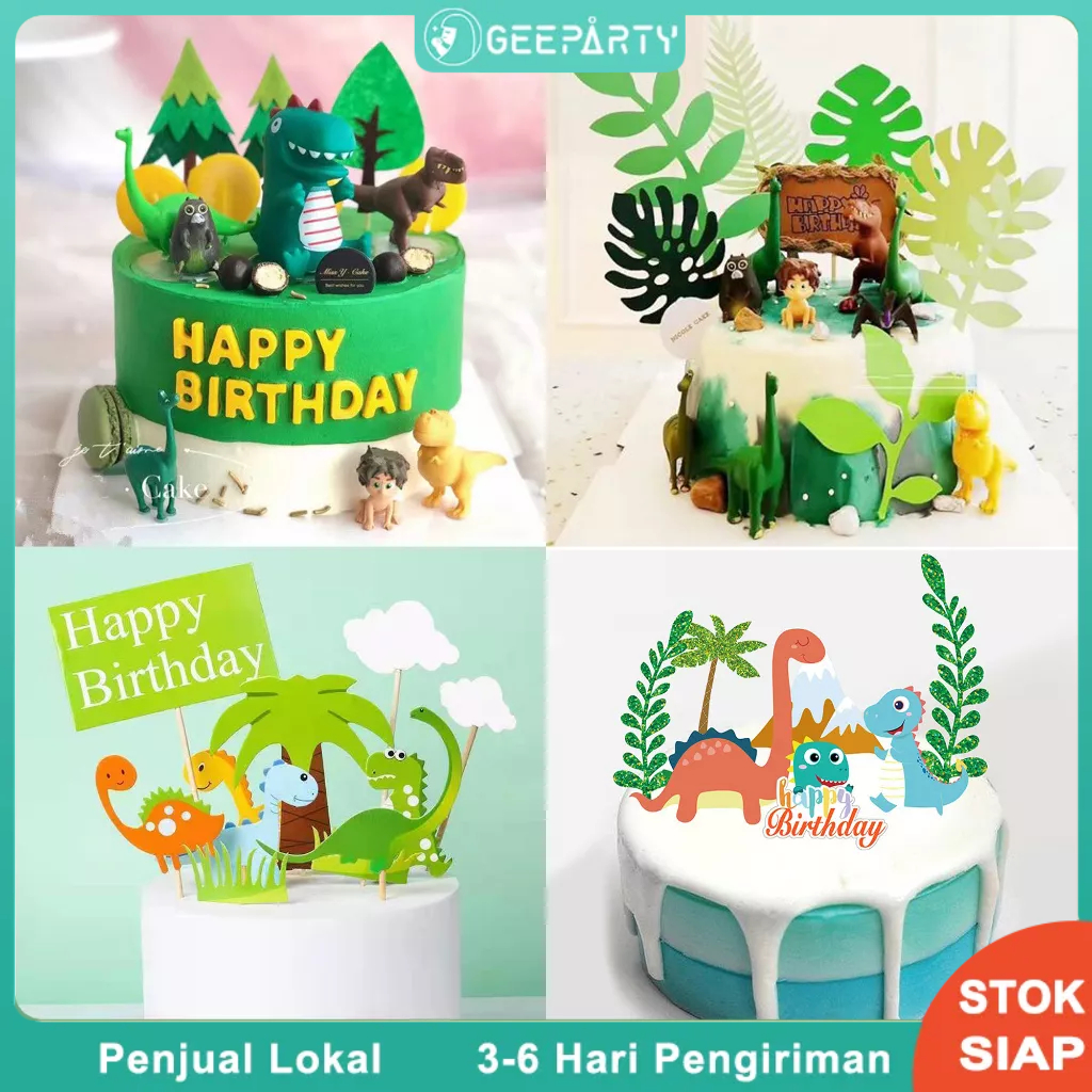 Tema Dinosaurus Kue Topper Ulang Tahun Banner Dekorasi untuk Anak Laki-laki Anak Pesta Ulang Tahun K