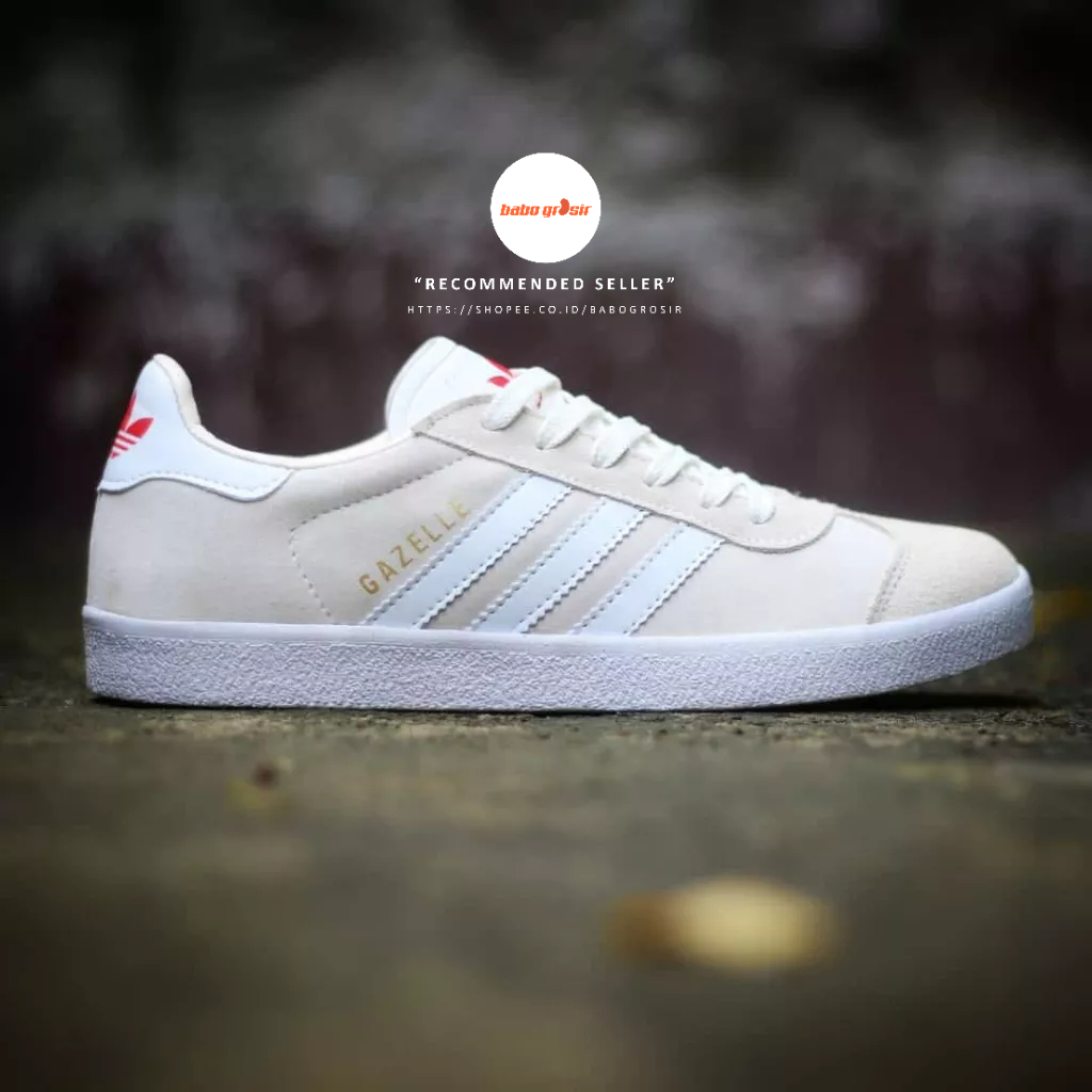 PROMO Sepatu Sneakers Adidas Gazelle Cream White Premium TOP Quality, Bahan Kulit Suede ASLI, Harga Termurah