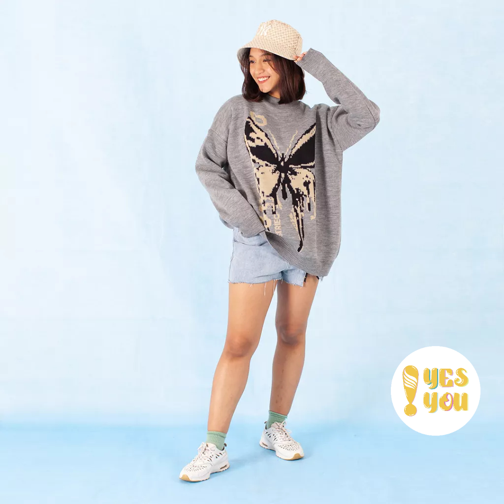 Yesyou Butterfly Misty Grey Oversized Knitwear