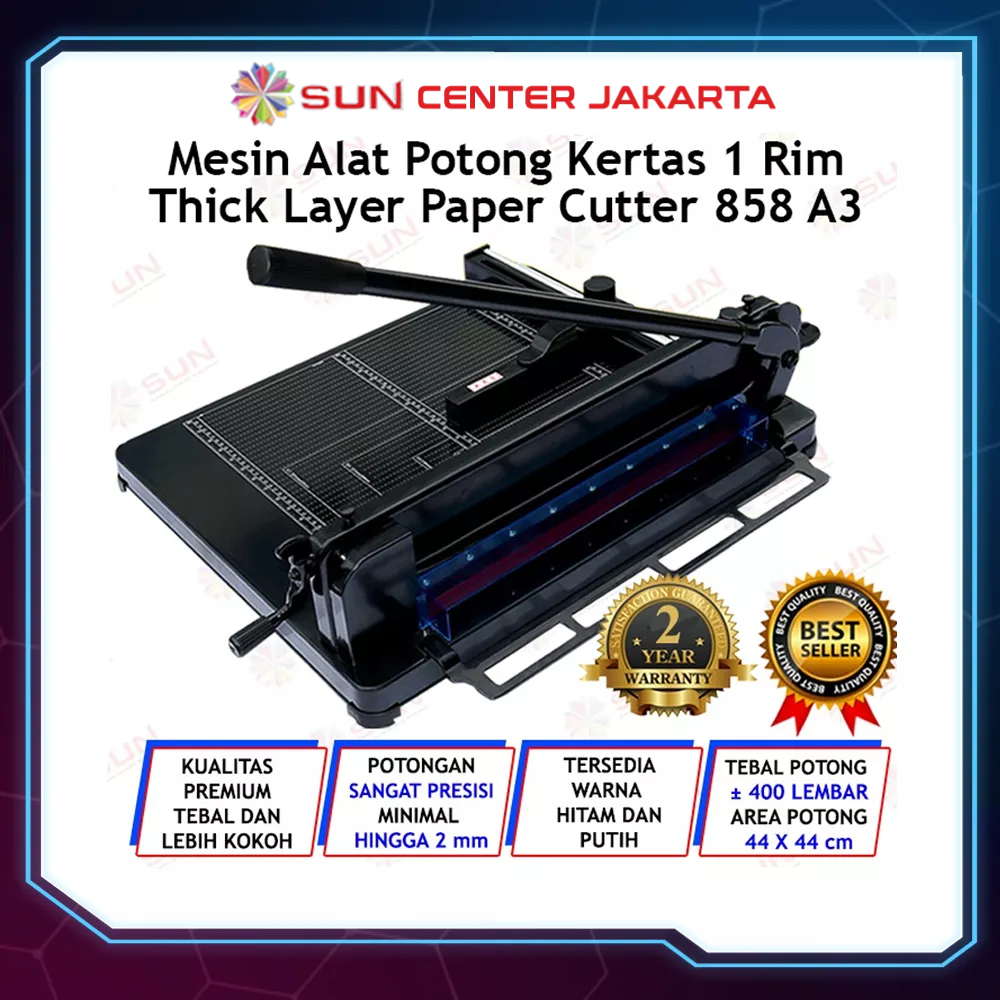 Mesin Pemotong Kertas 1 rim 858 A3 Kualitas Super Premium Garansi 2 Tahun (Alat Potong Kertas hvs, Sticker, Art Paper, Undangan, Buku, Brosur Uk A6, A5, A4, F4, A3) Thick Layer Paper Cutter