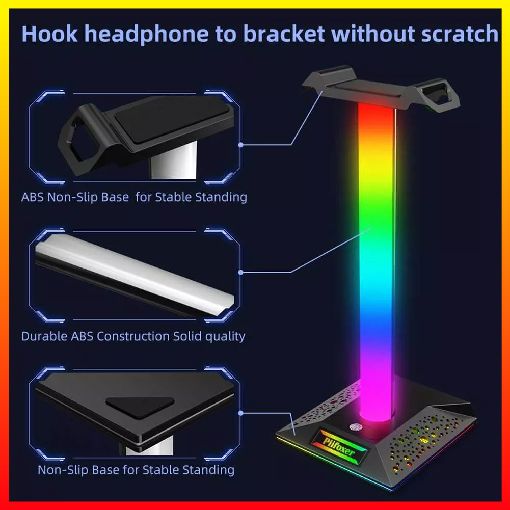 Rak Gantungan Dudukan Headset Headphone Game Outlet Meja Led Light Bar Stand Rgb Piifoxer EB02 - 7CSK1HBK