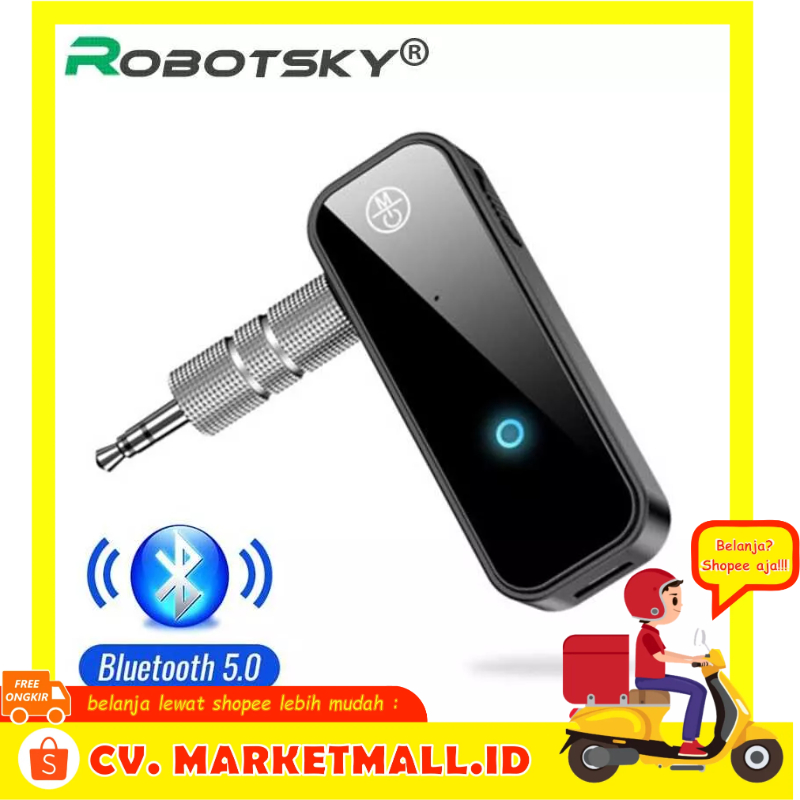 Receiver Transmitter Adapter Bluetooth Mobil Komputer TV Proyektor Speaker Earphone Adaptor Audio Nirkabel Robotsky - QCSC01BK