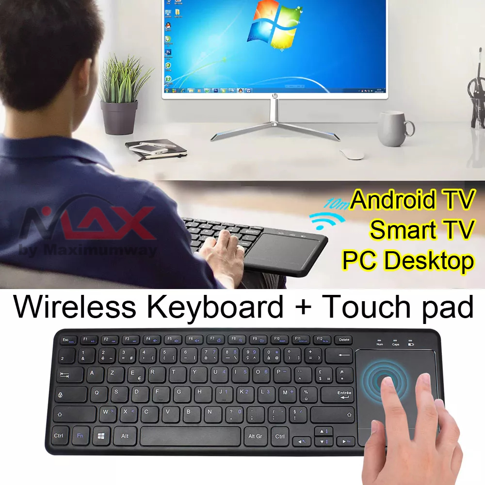 Q63 Keyboard Wireless plus Touchpad ideal untuk Android TV dan Smart TV Layout US bisa sampai jarak 10 meter baterai tahan lama Laptop Wireless Keyboard French Layout Portable 2.4Ghz Wireless Keyboard with Touchpad for Desktop Notebook and Smart TV