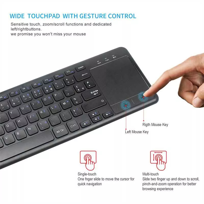 Q63 Keyboard Wireless plus Touchpad ideal untuk Android TV dan Smart TV Layout US bisa sampai jarak 10 meter baterai tahan lama Laptop Wireless Keyboard French Layout Portable 2.4Ghz Wireless Keyboard with Touchpad for Desktop Notebook and Smart TV