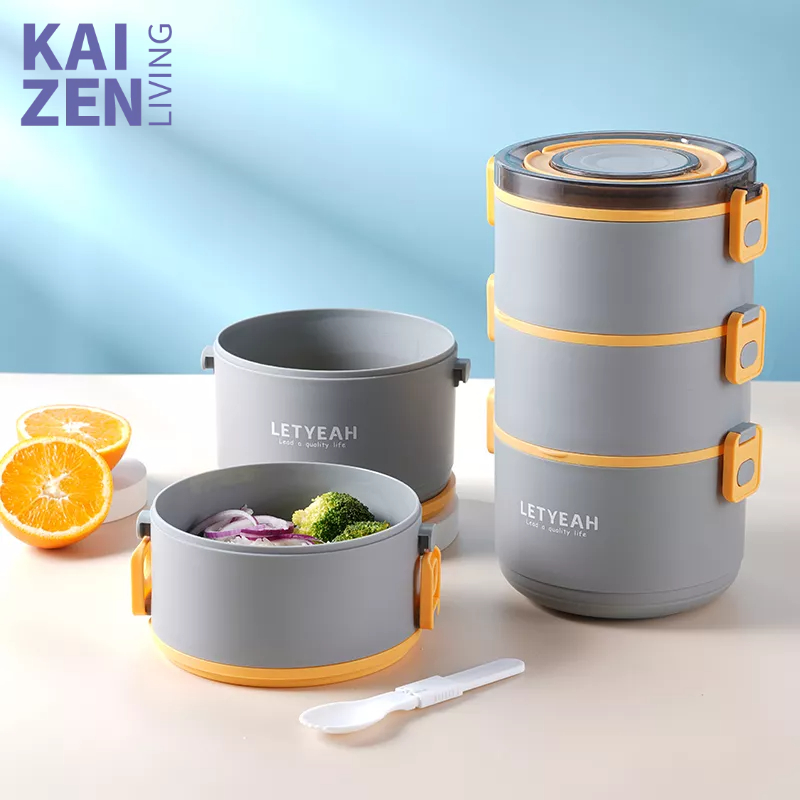 Letyeah &amp; Kaizenliving Lunch box 3 susun anti tumpah 2200ml / tempat makan kotak makan portable / BPA free