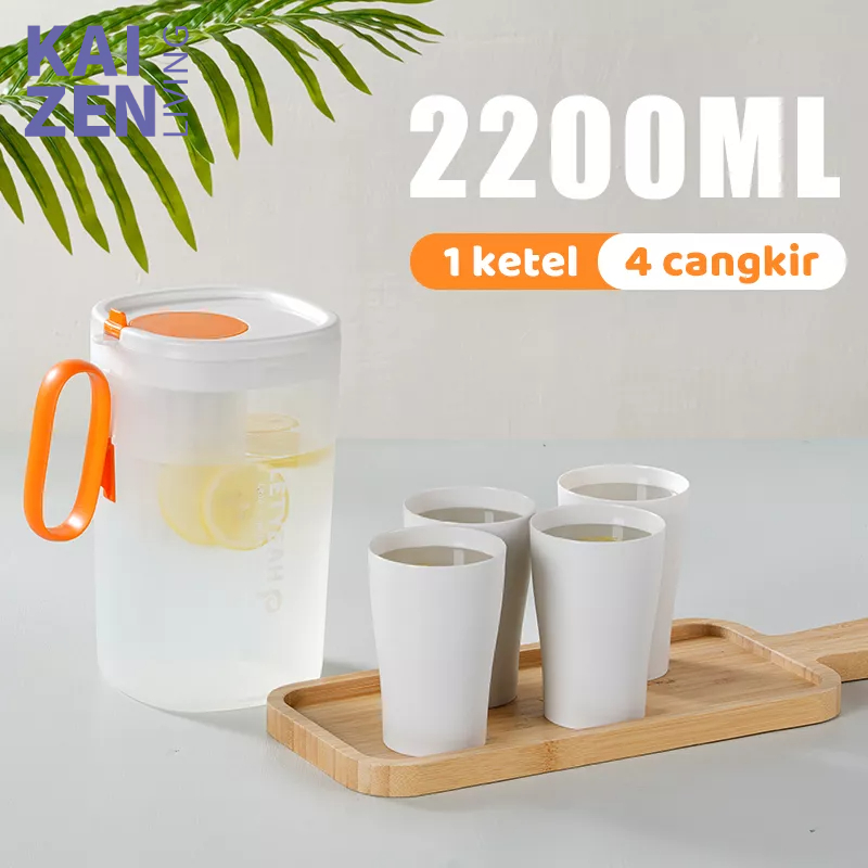 Letyeah &amp; Kaizenliving Teko Air Jus Set Plastik Tahan Dingin dan Panas/ Water Jug 2 liter Free Cangkir/Ketel Air Minum BFA Free/ Pitcher