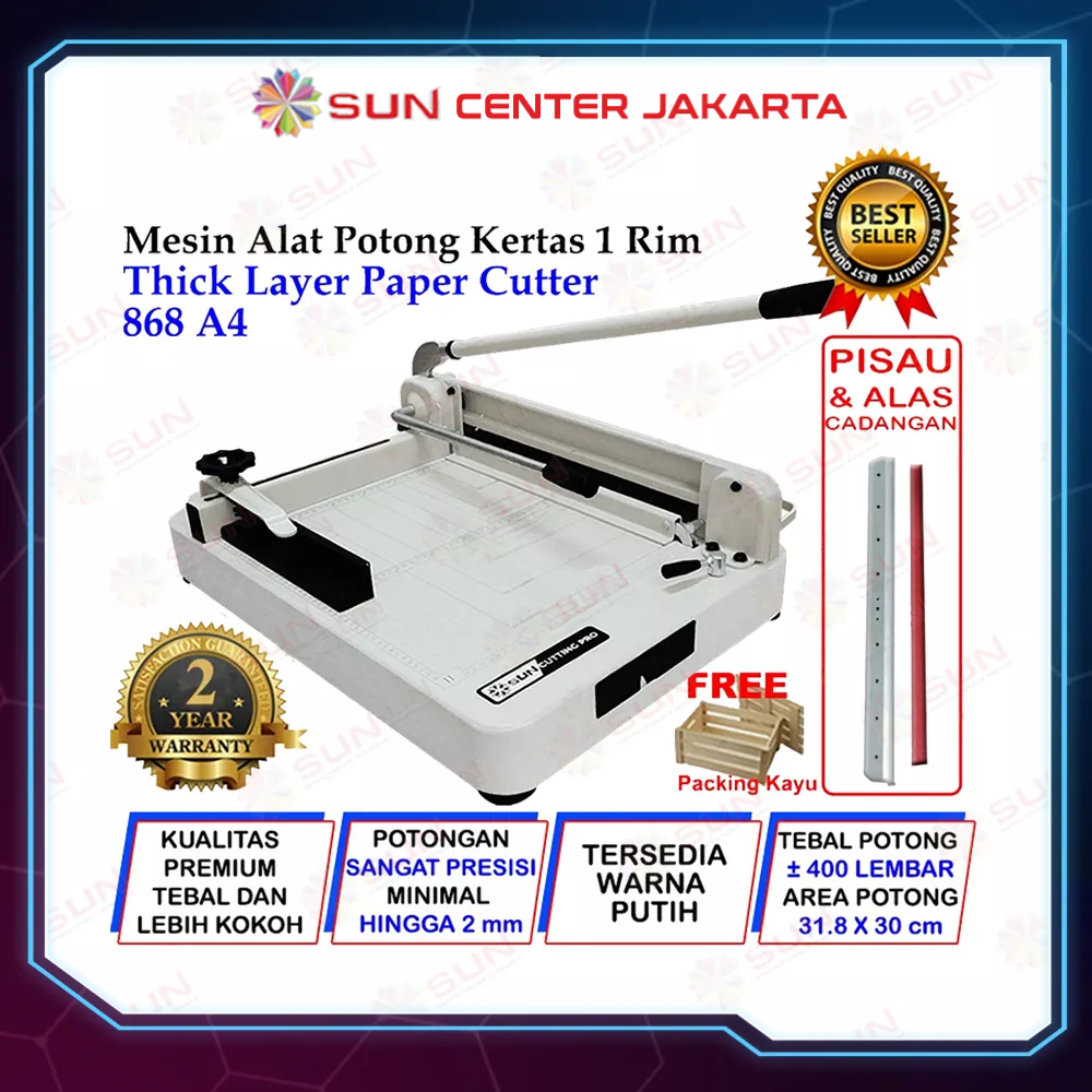 Mesin Pemotong Kertas 1 rim A4 868 Thick Layer Paper Cutter 868 A4 Kualitas Super Premium Garansi 2 Tahun  ( Alat Potong Kertas hvs, Sticker, Art Paper, Undangan, Buku, Brosur Uk A6, A5, A4, F4, A3 )