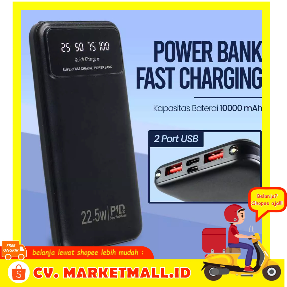 PowerBank Portabel Pengisian Daya Multi-perangkat Layar LED Senter Real Capacity 10000mAh Dual USB Output 22.5W GOOJODOQ PB100W - 7CWB0JBK