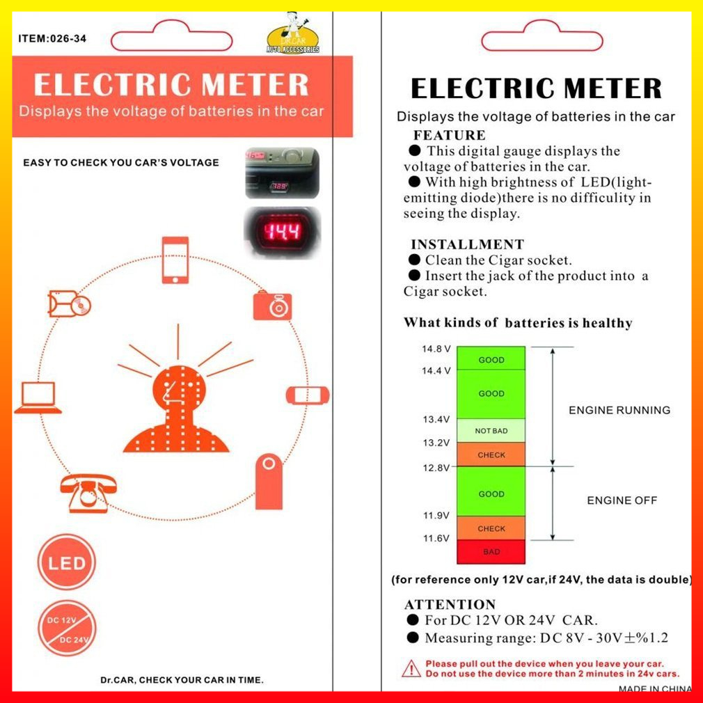 Monitor Tegangan Voltase Baterai Mobil Motor 12V Tampilan LED - OMRS15BK