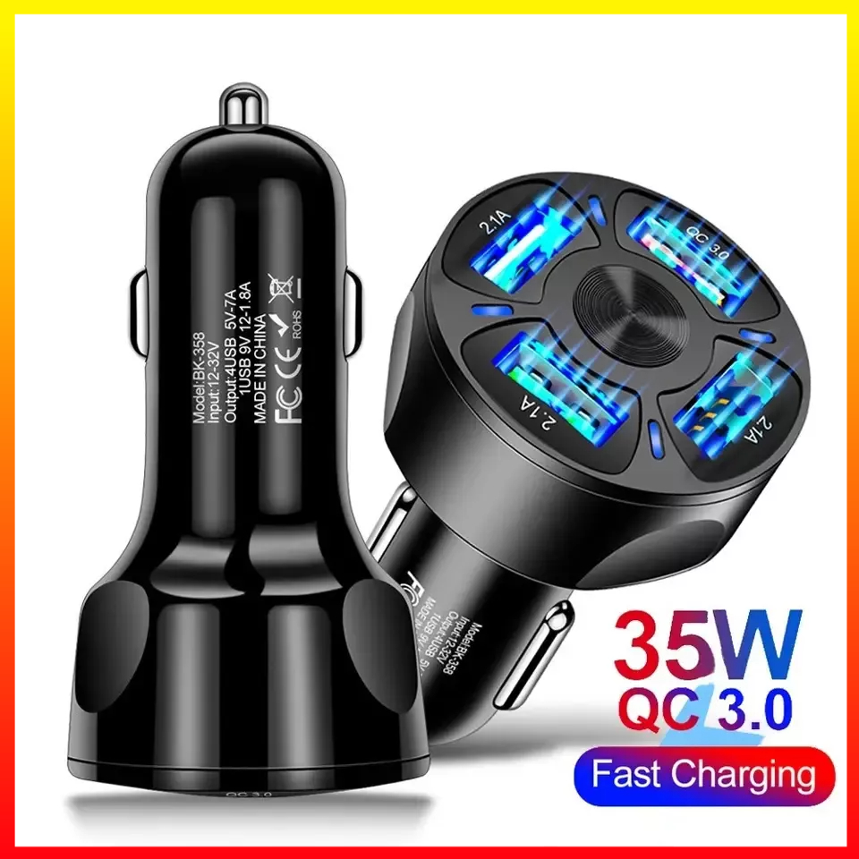 Universal 4 Port USB QC3.0 Pengisian Cepat Charger Mobil USB Untuk Ponsel 35W 7A Taffware BK-358 - 7RRSE0BK