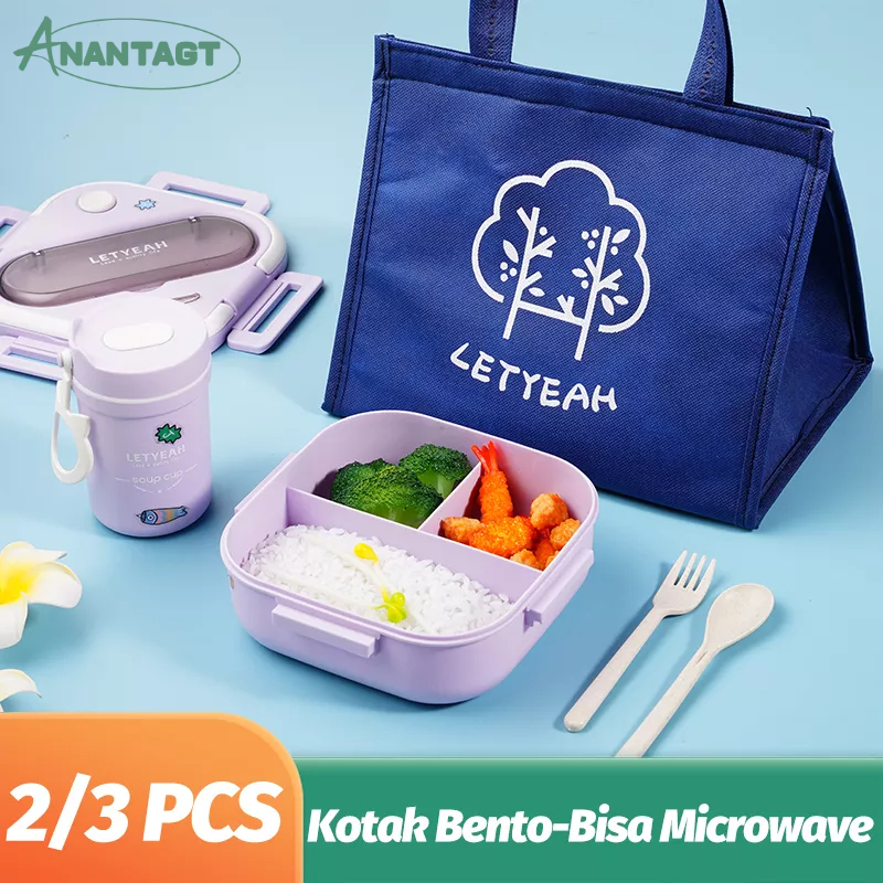 Letyeah &amp; Anantagt Kotak Makan Anak Anti Tumpah 3 Sekat Bpa Free Dengan Free Diy Sticker Set Lunch Box