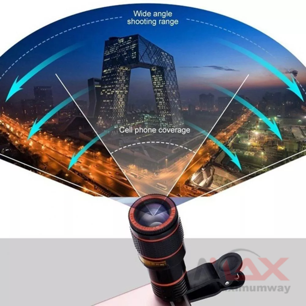 MOONBIFFY Telescope 12x HP (harga untuk tele + holder) teropong lensa handphone jarak jauh zoom in dan out universal untuk semua merek HP android dan Iphone Universal 12X High Clarity Zoom Telescope Phone Camera External Telephoto Lens with Clip