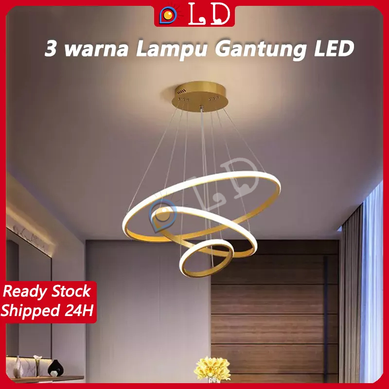 [COD] Lampu Gantung Minimalis Modern RUANG TAMU - Lampu Gantung LED 3 Ring Modern Untuk Kamar Tidur Lampu Gantung Emas 3 Ring LED 3 Warna Ceiling Lamp Sederhana Ruang Makan Ruang Tamu Chandelier