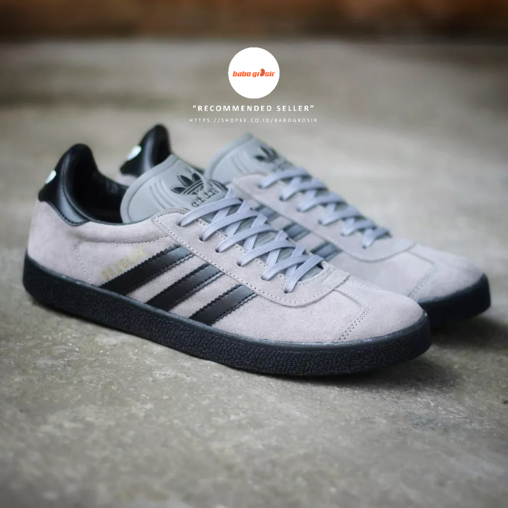 PROMO Sepatu Sneakers Murah | Adidas Gazelle Grey Black Sol Black Premium Quality, Bahan Kulit Suede, Harga Termurah