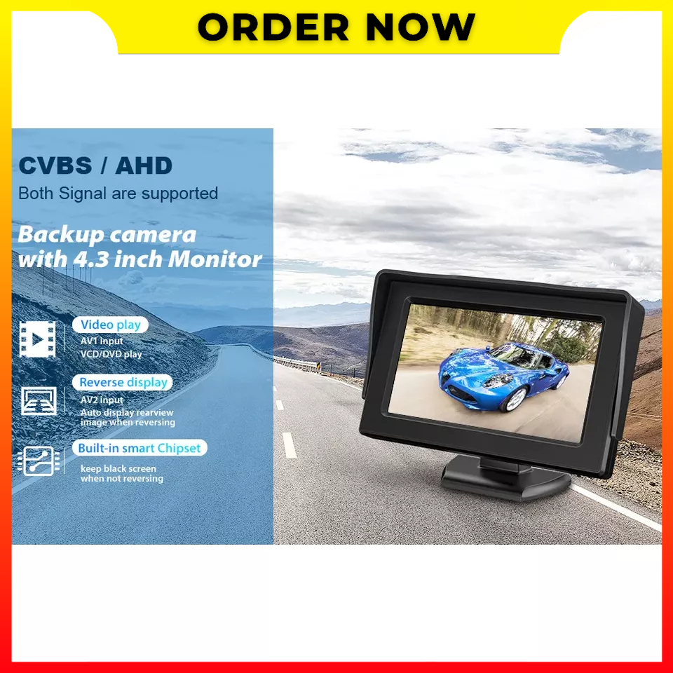 Monitor Belakang Mobil 2 Input Video TFT LCD Parking Aid Reversing Monitor Tampilan Parkir 4.3 Inch MJDOUD 433 - 7CCA04BK