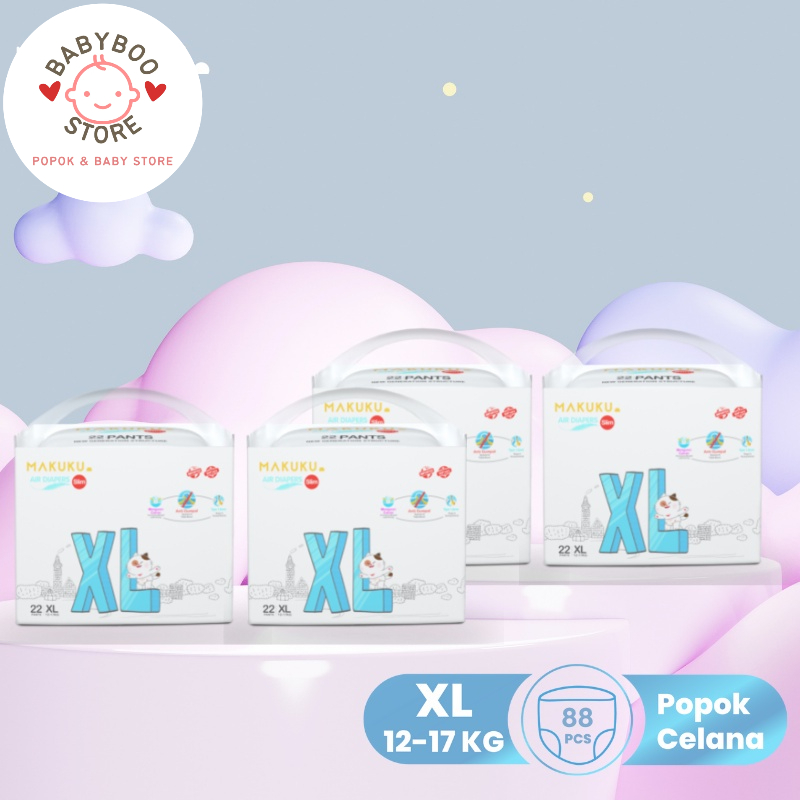 MAKUKU SAP Diapers Slim Pants XL22 x 4 Pack Popok Bayi Celana Tipis Anti Gumpal Cepat Kering dan Mencegah Ruam