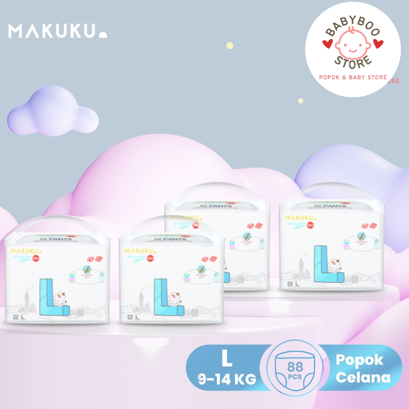 MAKUKU SAP Diapers Slim Pants L22 x 4 Pack Popok Bayi Celana Tipis Anti Gumpal Cepat Kering dan Mencegah Ruam