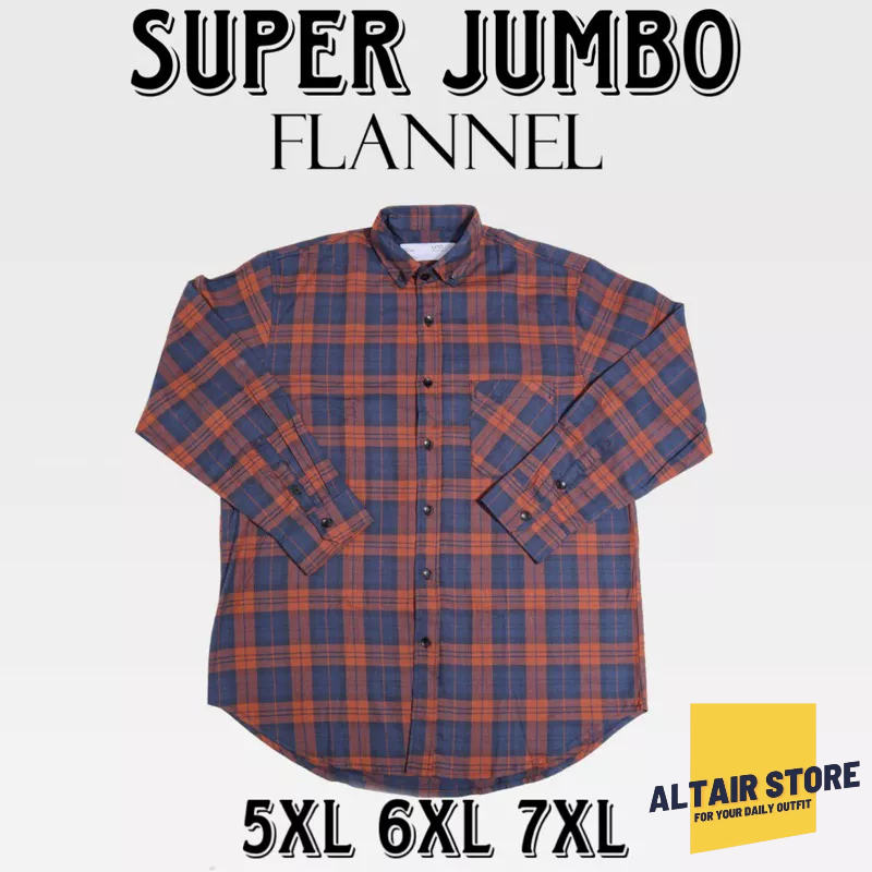 Kemeja Flanel Pria Jumbo 5XL 6XL Flannel Big Size Bahan Flanel Wool Tebal Size 5XL 6XL