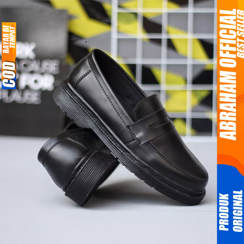 ABRAHAM Sepatu Formal Pantofel Oxford Hitam Docmart Pria