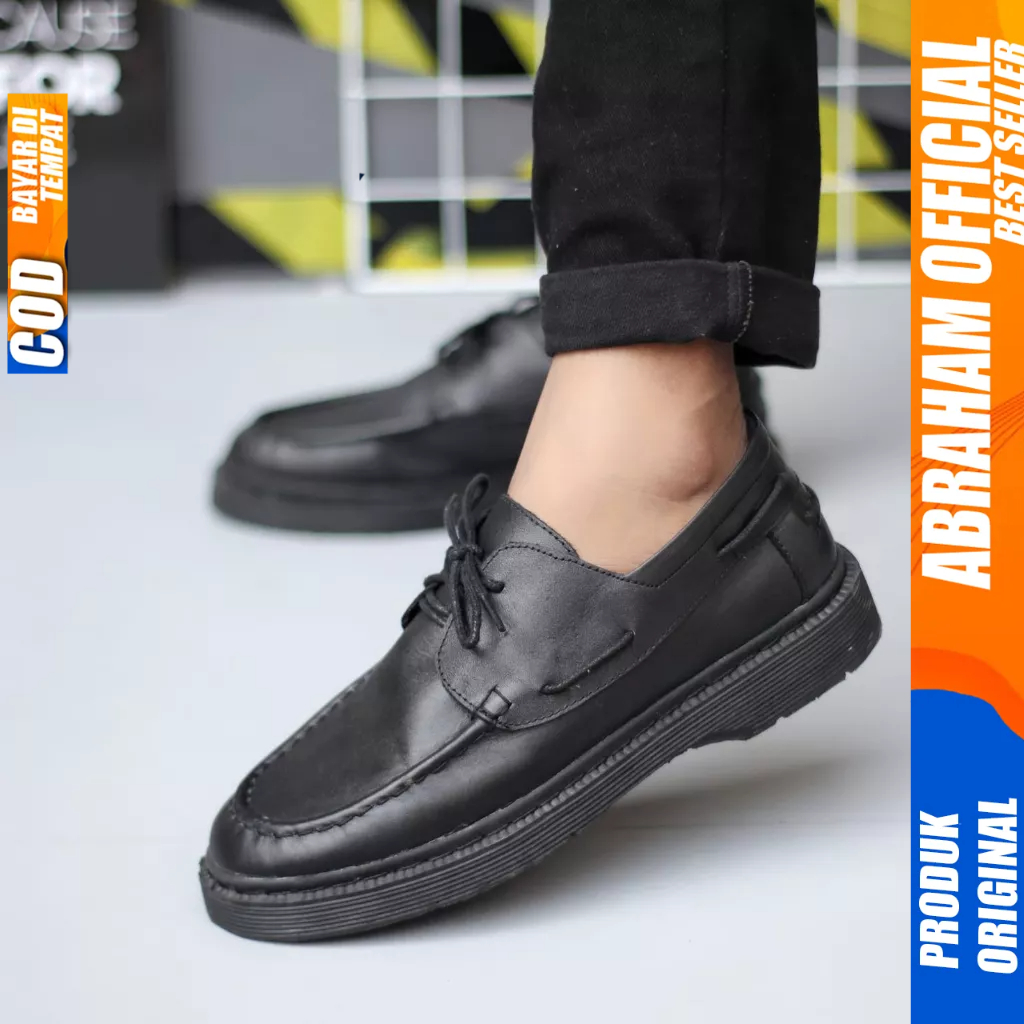 Sepatu Docmart Low Boots Formal Kerja Kulit Asli Hitam Pria